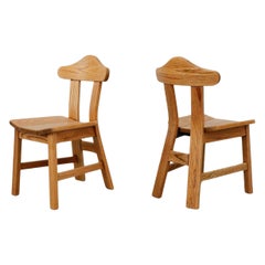 Mid-Century Pair of AWA Brutalist Light Oak Dining Chairs