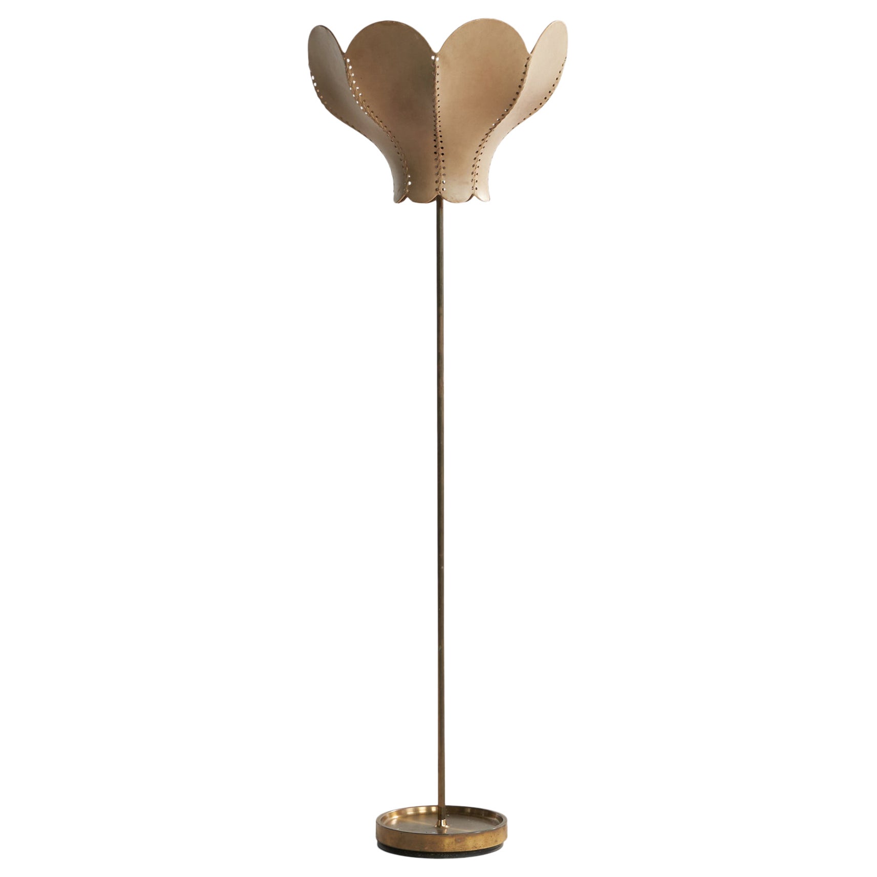 Fagerhults Belysning, Floor Lamp, Brass, Leather, Sweden, 1960s For Sale