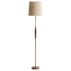 Vintage Swedish Designer, Floor Lamp, Copper, Teak, Fabric, Sweden, 1950s