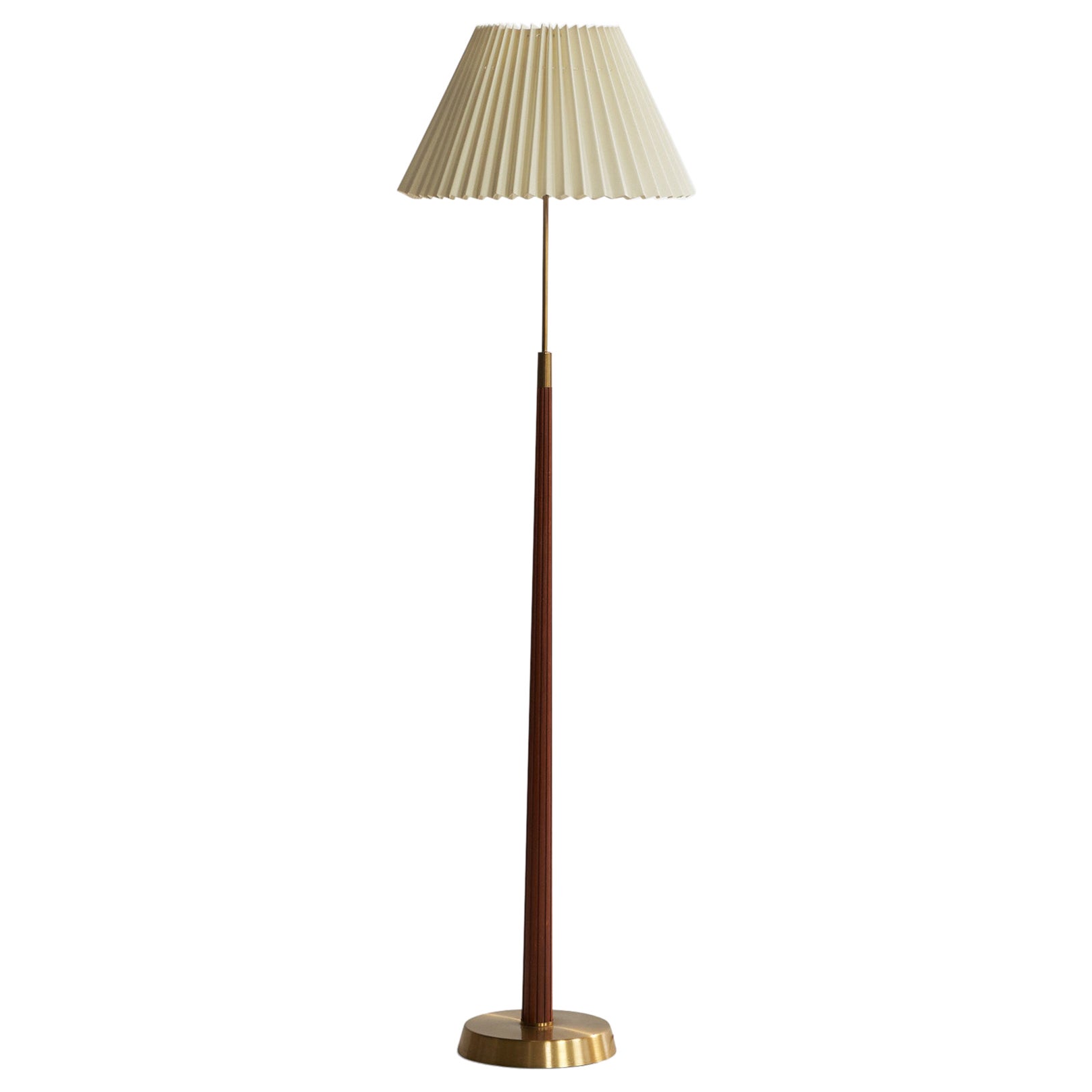 Hans Bergström, Floor Lamp, Brass, Elm, Paper, Sweden, 1940s