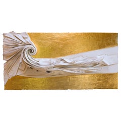 Toile sculpturale Icon VII avec feuille d'or 24 carats d'Elena Rousseau 