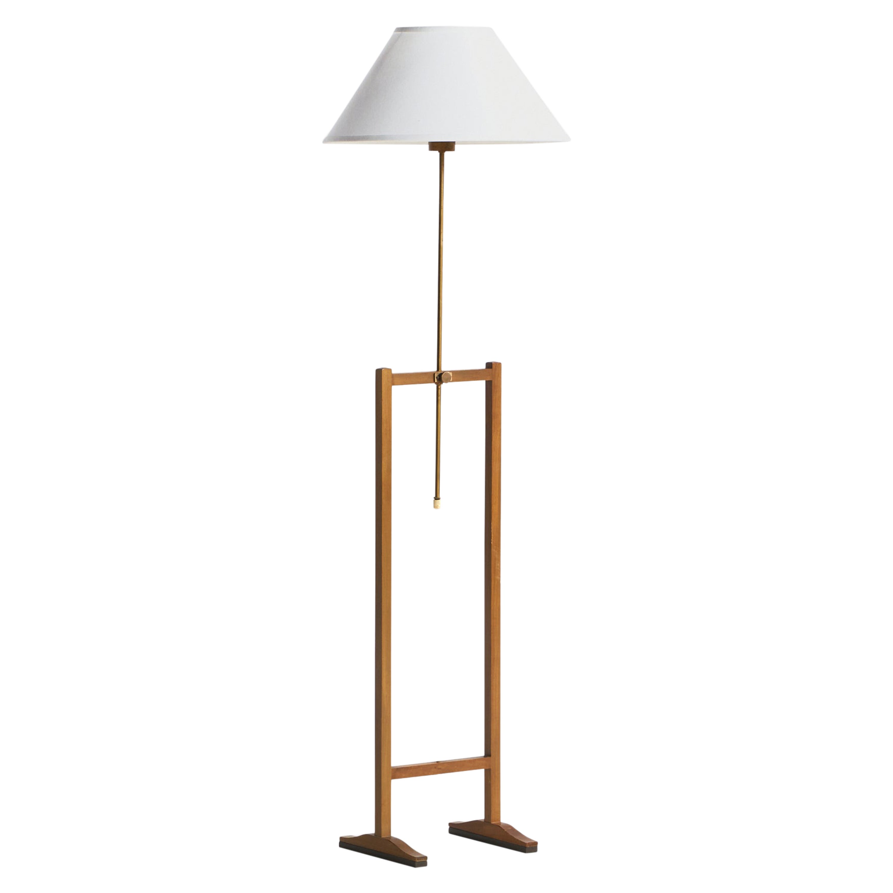 Josef Frank, Floor Lamp, Mahogany, Brass, Fabric, Sweden, 1940s For Sale