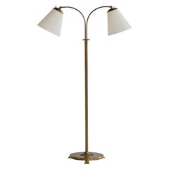 Créateur suédois, lampadaire, laiton, tissu, Suède, années 1940