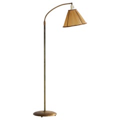 Créateur suédois, lampadaire, laiton, tissu, Suède, années 1930