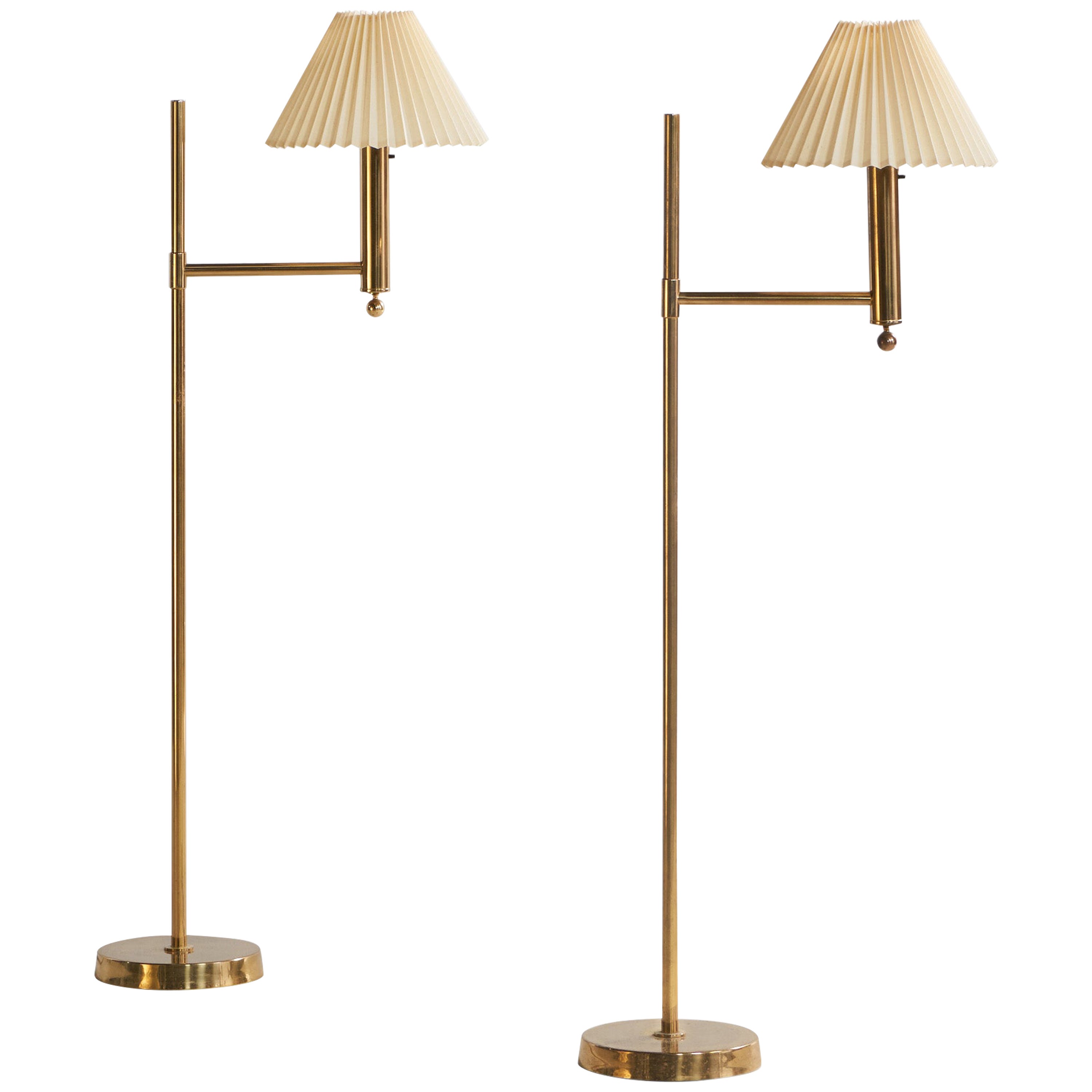 Bergboms, Floor Lamps, Brass, Fabric, Sweden, 1960s For Sale