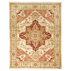 Luxury Traditional Hand-Knotted Serapi Cream and Light Gold 16x28 Rug