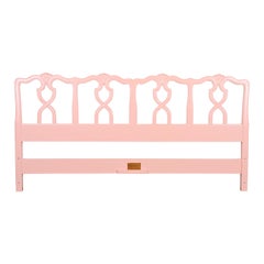 Retro Kindel Furniture French Provincial Louis XV Pink Lacquered King Size Headboard