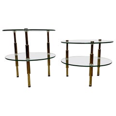Tiered Brass and Glass Occasional Tables - a pair