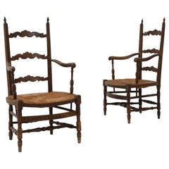 Antique French Wooden Armchairs, a Pair