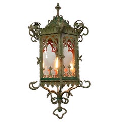 Antique Asian Inspired Iron and Steel Lantern
