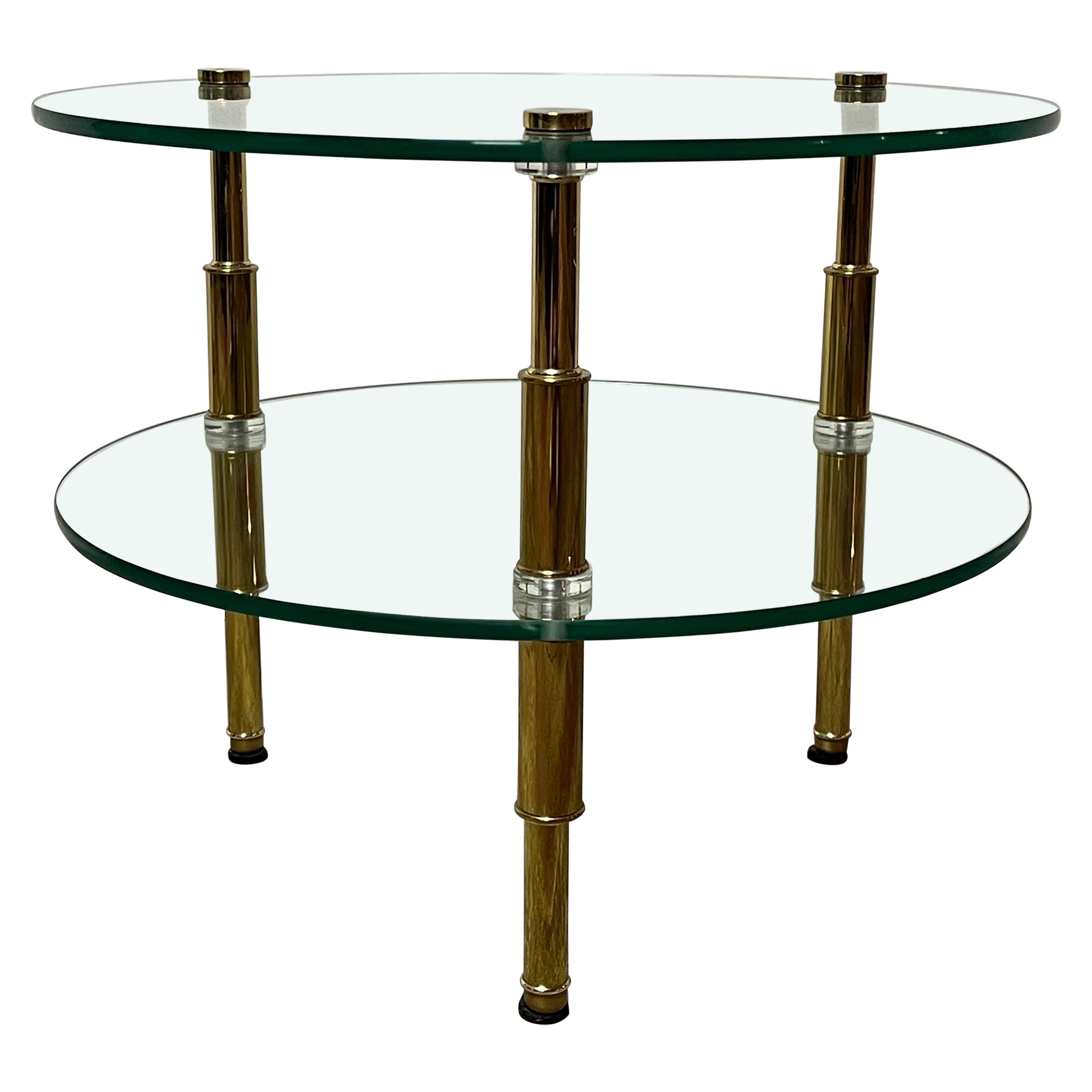 Tiered Brass and Glass Top Occasional Table For Sale