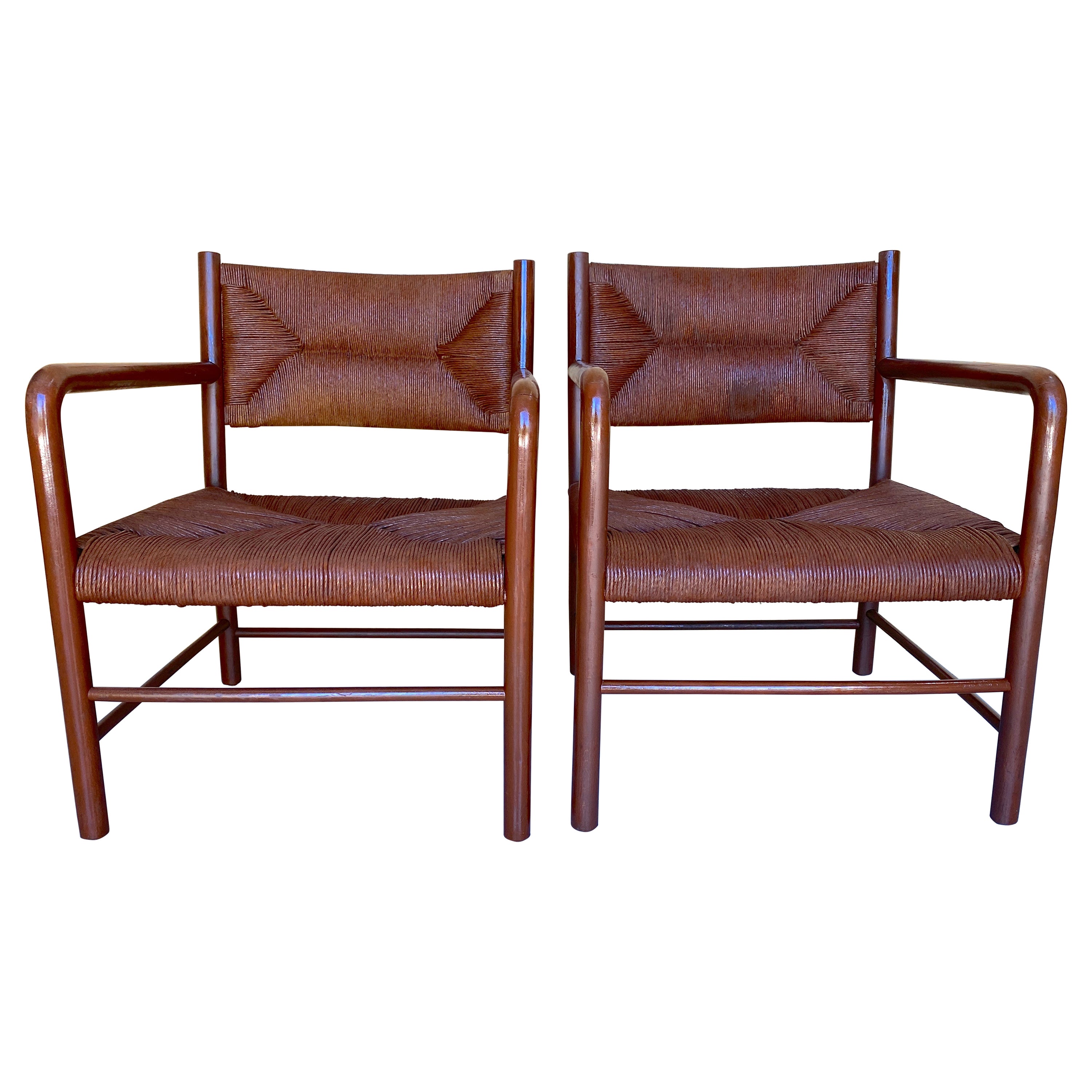 Pair of Emanuele Rambaldi Modernist Brown Lacquered Armchairs, Italy 1940s