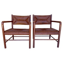 Paire de fauteuils modernistes Emanuele Rambaldi laqués Brown, Italie années 1940