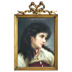 Antique German KPM School Hand Painted Porcelain Portrait Plaque C1890