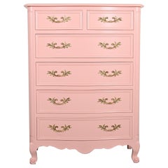 Retro Kindel Furniture French Provincial Louis XV Pink Lacquered Highboy Dresser