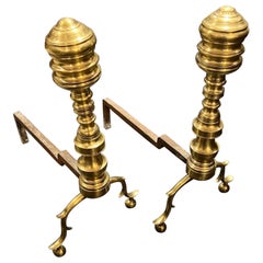 Pair of American Federal Period Finial Form Brass Andirons