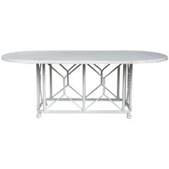 Vintage Aluminum and Fiberglass Garden or Patio Dining Table, Oval Racetrack 