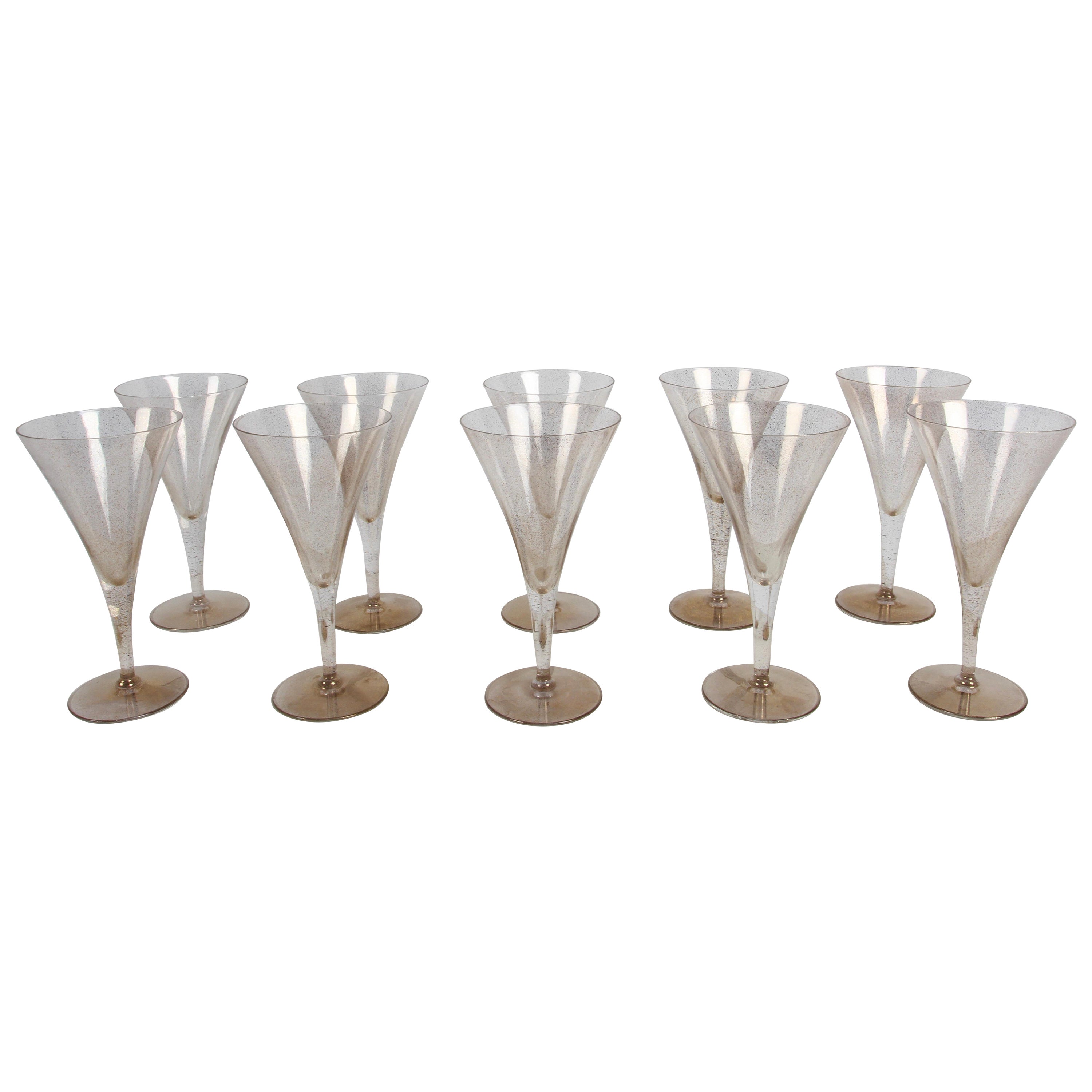 Glamorous Dorothy Thorpe 10 Piece set Gold Fleck Wine Glasses - Stemware Barware For Sale