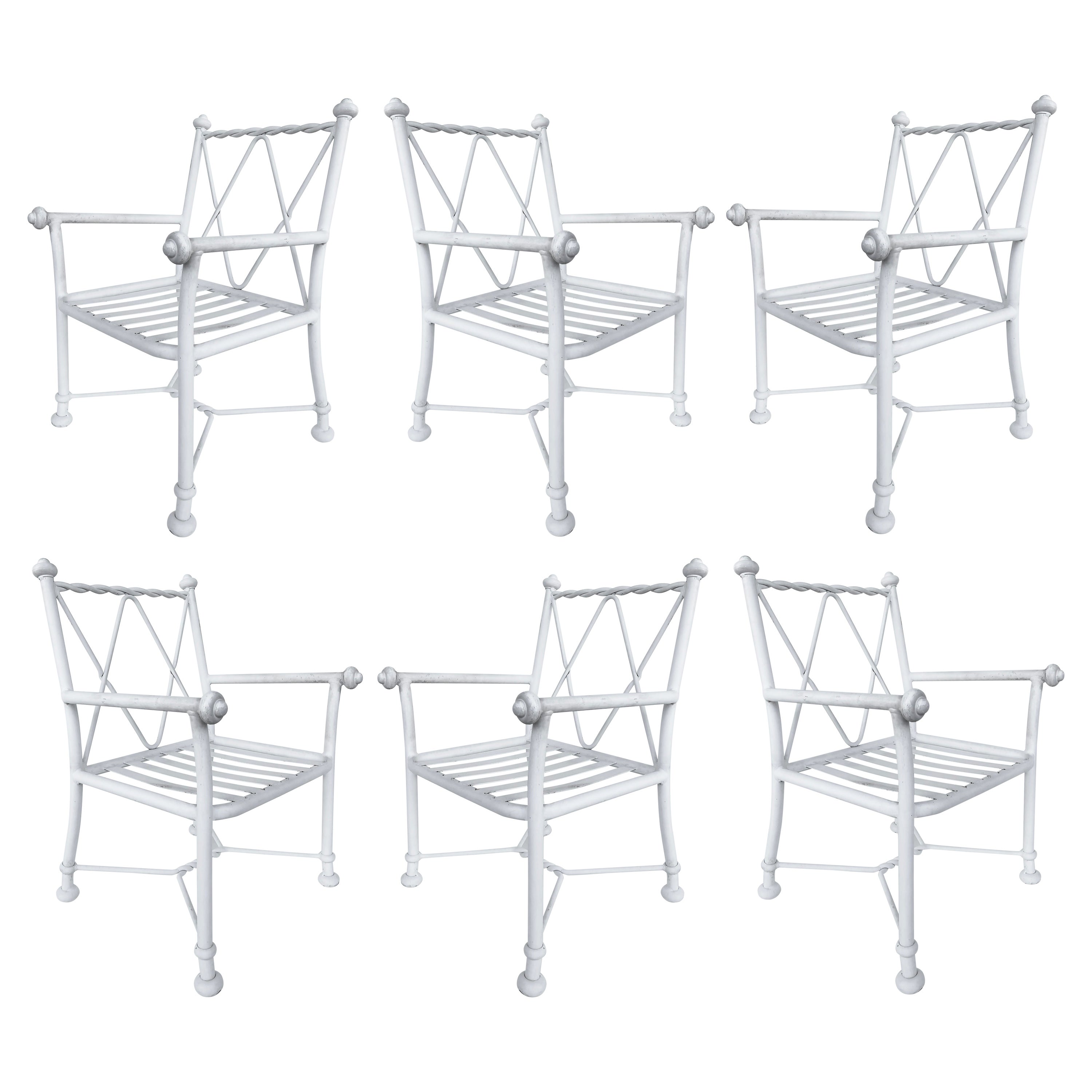 Vintage Painted Aluminum Garden Patio Dining Chairs- Set of 6,  Florida Estate