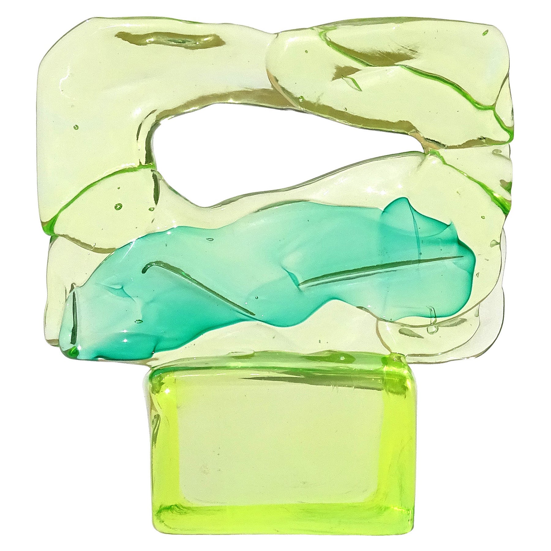 Salviati Gaspari Murano Uranium UV Green Italian Art Glass Abstract Sculpture For Sale