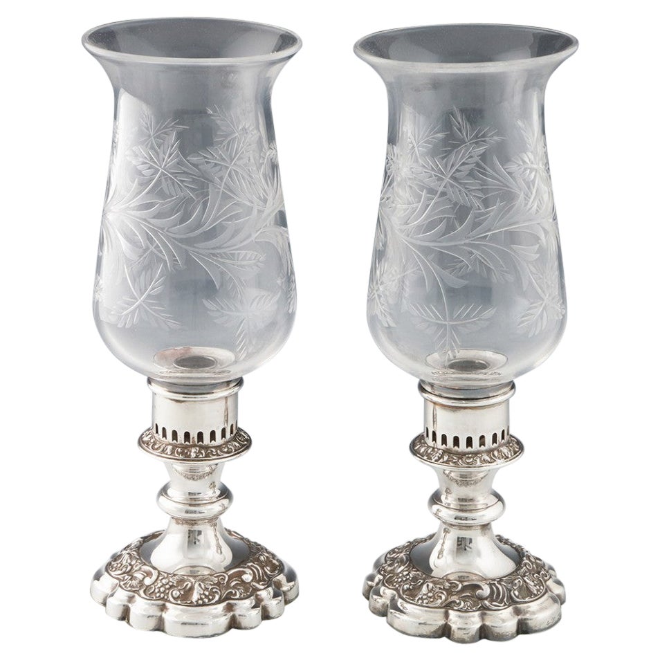 Pair of Silver Plated and Glass Barker-Ellis Candlesticks c1965 For Sale