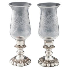 Pair of Silver Plated and Glass Barker-Ellis Candlesticks c1965