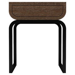 Roher Nachttisch – moderner Nachttisch aus natürlichem Wenge mit schmiedeeisernem Sockel