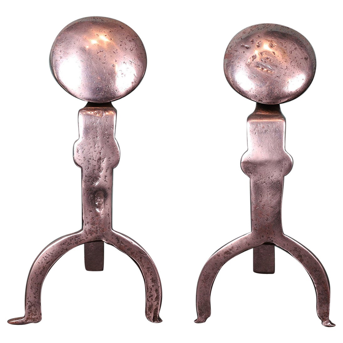A Pair of English Polished Steel Andirons For Sale