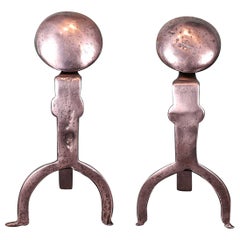 Antique A Pair of English Polished Steel Andirons