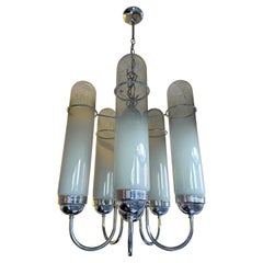 Vintage Chandelier Murano Glass Tubes and Metal Chrome. Italy, 1970s