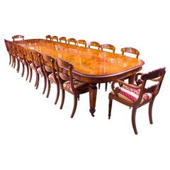 Vintage Marquetry Burr Walnut Extending Dining Table & 18 Chairs 20th Century