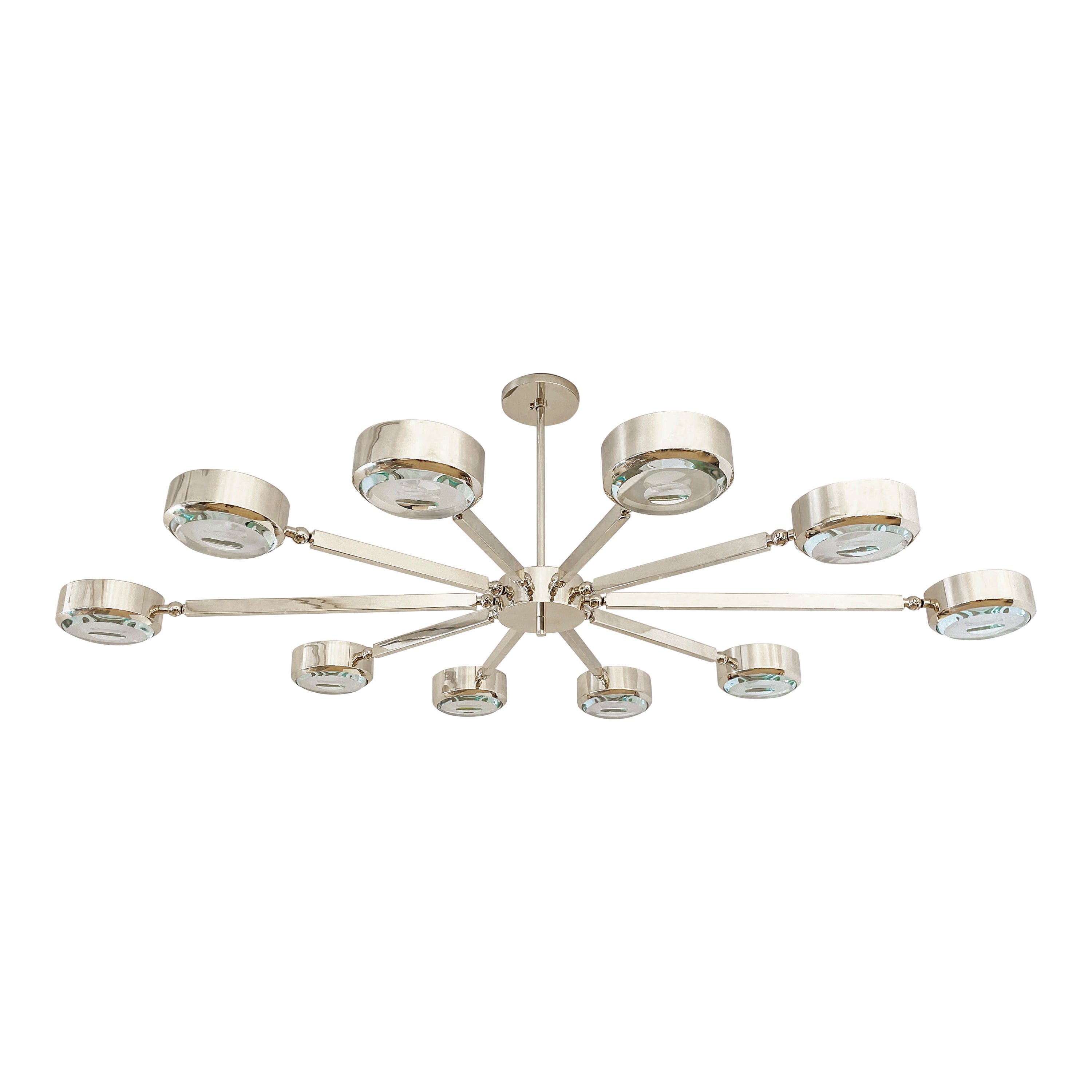 Oculus Oval Ceiling Light by Gaspare Asaro- Polished Nickel with Carved Glass For Sale
