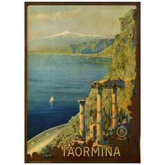 Original Vintage Travel Poster Taormina Sicily ENIT Italy Mt Etna Mario Borgoni