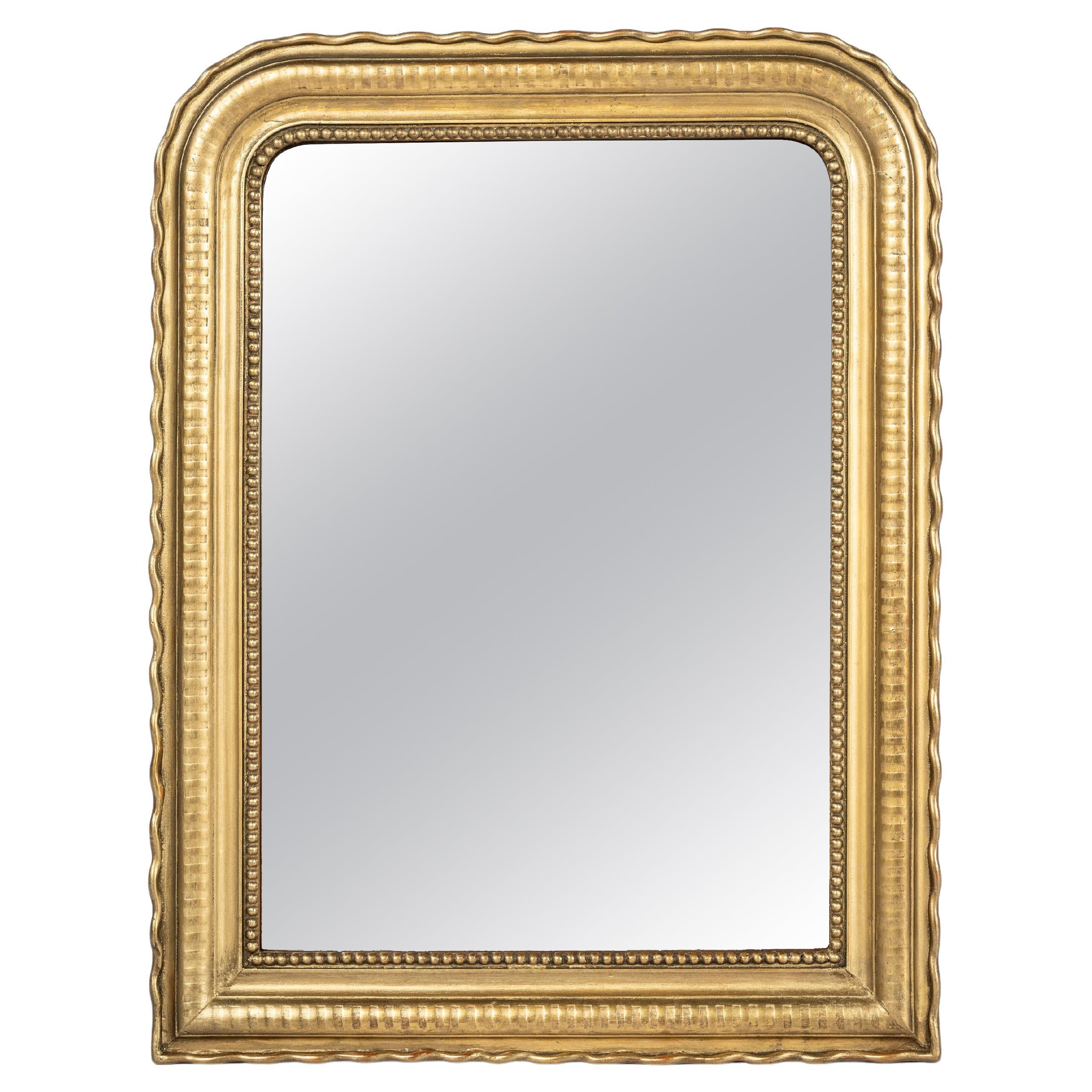 Antique Miroir Louis Philippe à bandes dorées à la feuille d'or de la fin du 19ème siècle. en vente