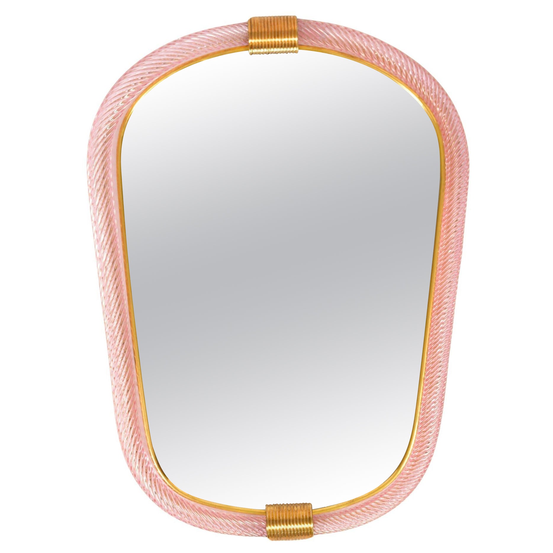 Murano pink Twisted Rope 'Firenze' Mirror in the Style of Barovier e Toso For Sale