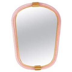 Miroir 'Firenze' en corde torsadée rose de Murano dans le style de Barovier&Toso