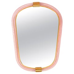 Murano Italian pink Twisted Rope 'Firenze' Mirror in Barovier e Toso style