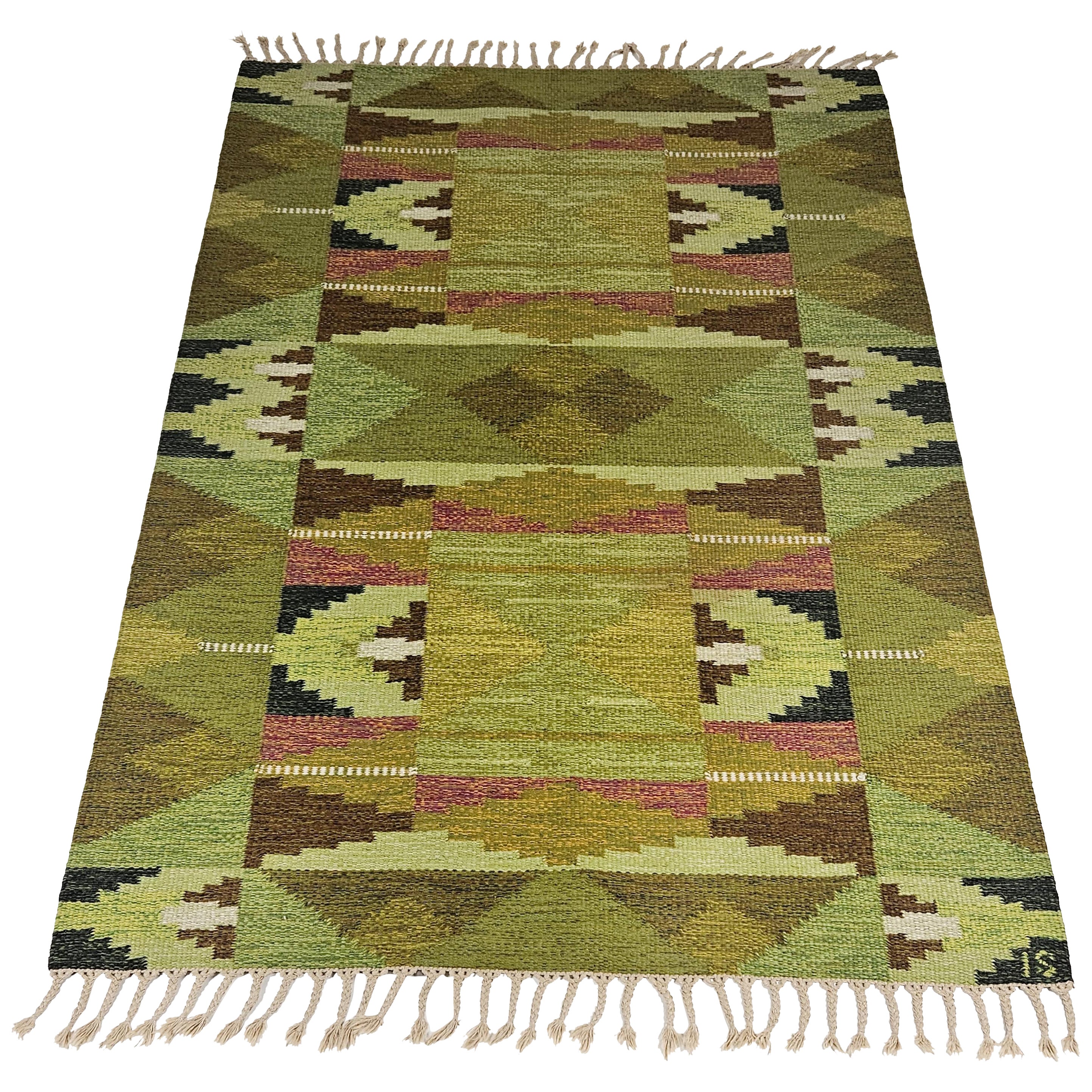 Flatweave carpet by Ingegerd Silow, Sweden, 1950s For Sale