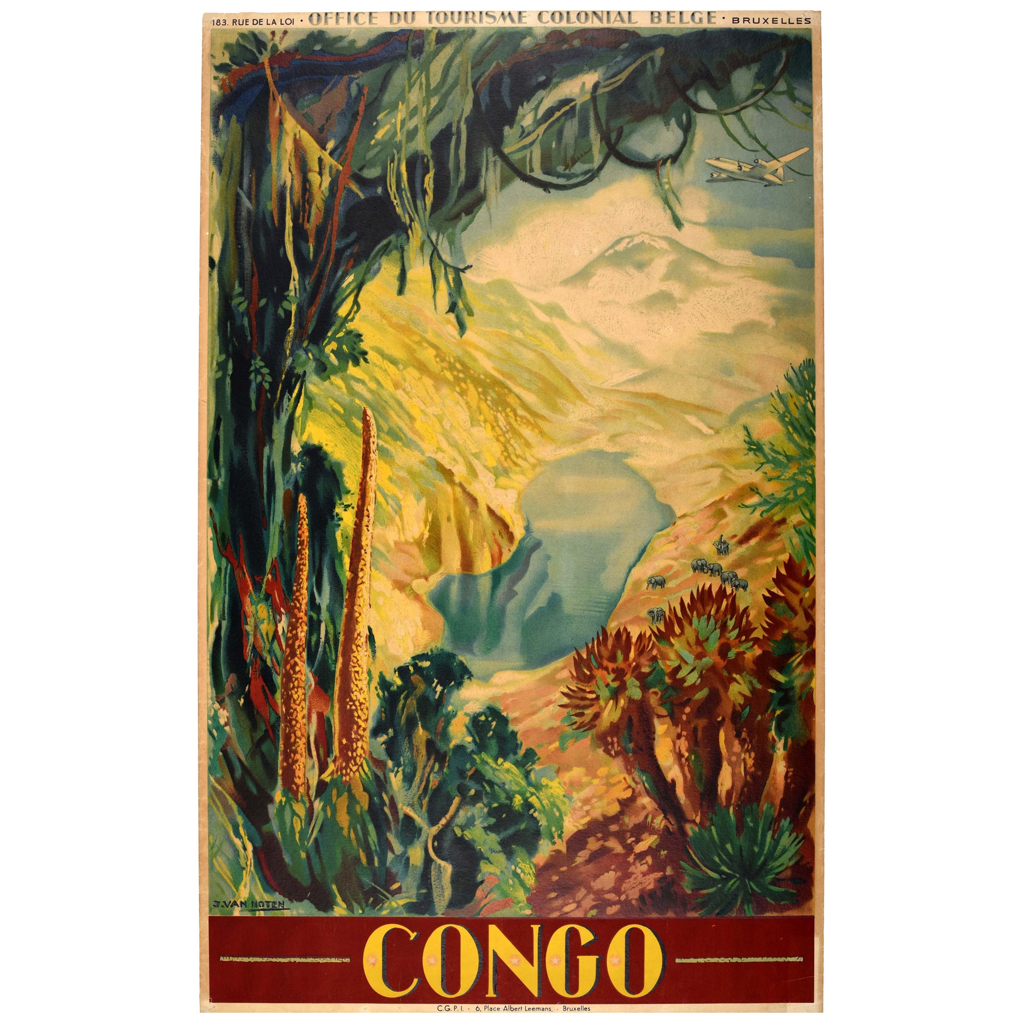 Original Vintage Africa Travel Poster Belgian Congo Leopoldville Kinshasa Zaire For Sale