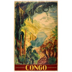 Original Vintage Africa Travel Poster Belgian Congo Leopoldville Kinshasa Zaire