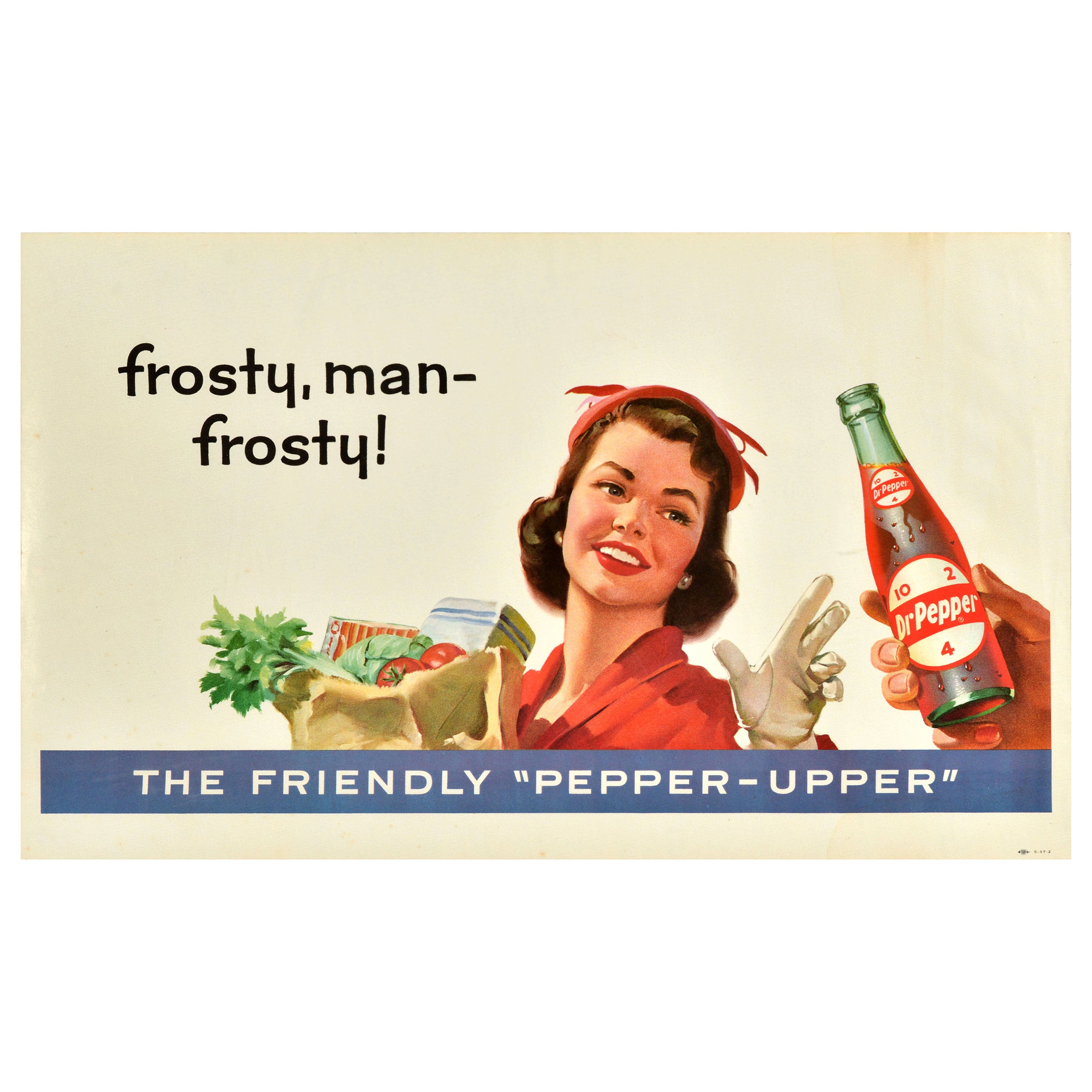 Original Vintage Soft Drink Advertising Poster Dr Pepper Frosty Man Soda Pop For Sale