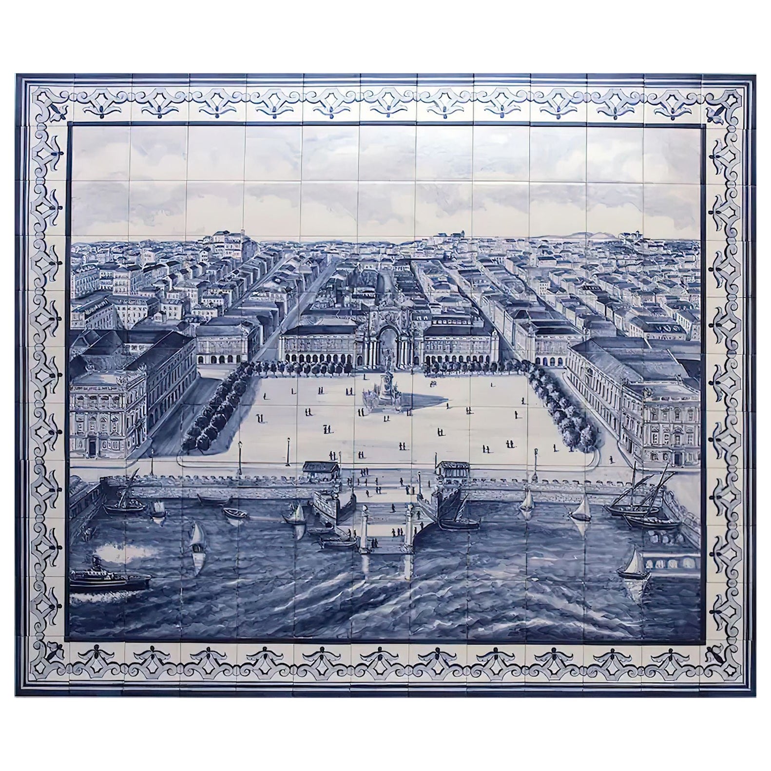 Azulejos Portuguese Hand Painted Tile Mural "Lisbon Portugal" Signed by Artist  For Sale