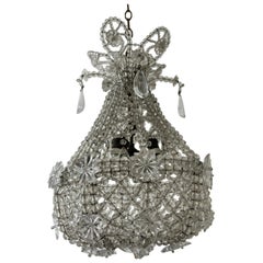 French Maison  Baguès Beaded with Crystal Prisms & Stars Chandelier c1900's