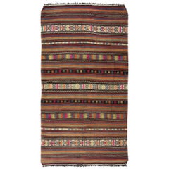 Rug & Kilim colorato di lana filata a mano 5,3x9,6 piedi, tappeto turco a strisce tessuto a mano