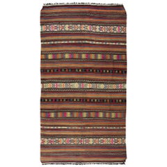 Vintage 5.3x9.6 Ft Colorful Kilim Made of Hand-Spun Wool, Hand-Woven Turkish Striped Rug