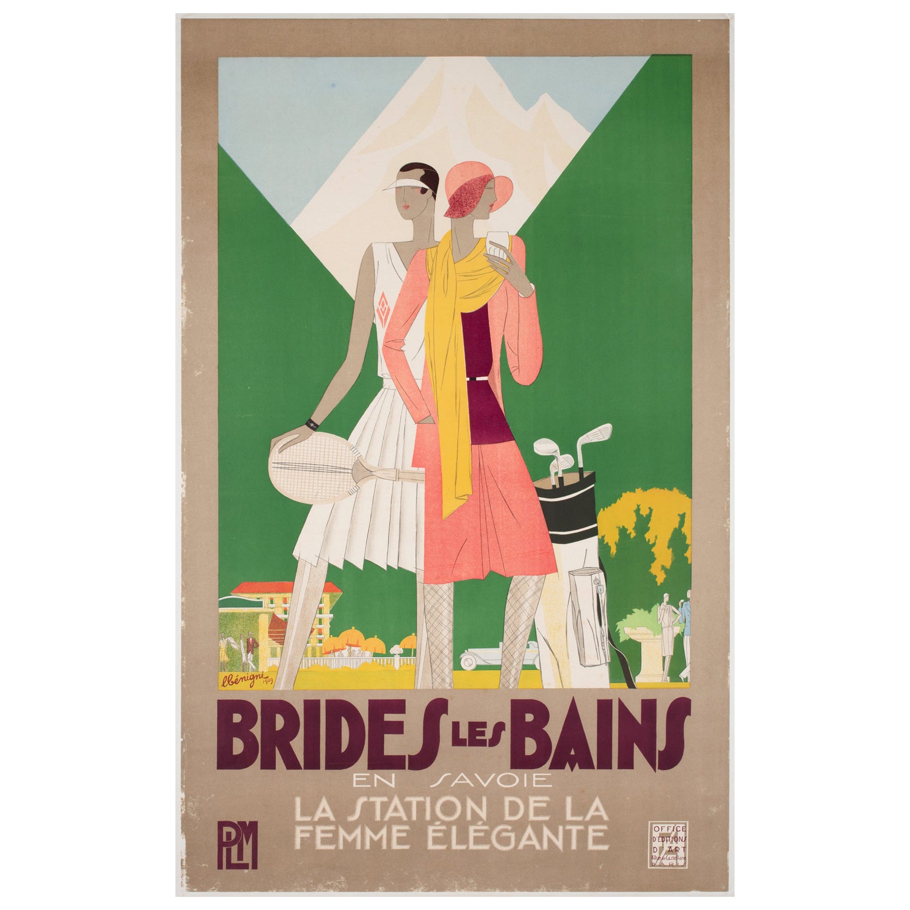 Affiche publicitaire de voyage en chemin de fer français Brides les Bains 1929, Leon Benigni