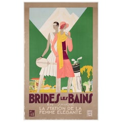 Vintage Brides les Bains 1929 French Railway Travel Advertising Poster, Leon Benigni