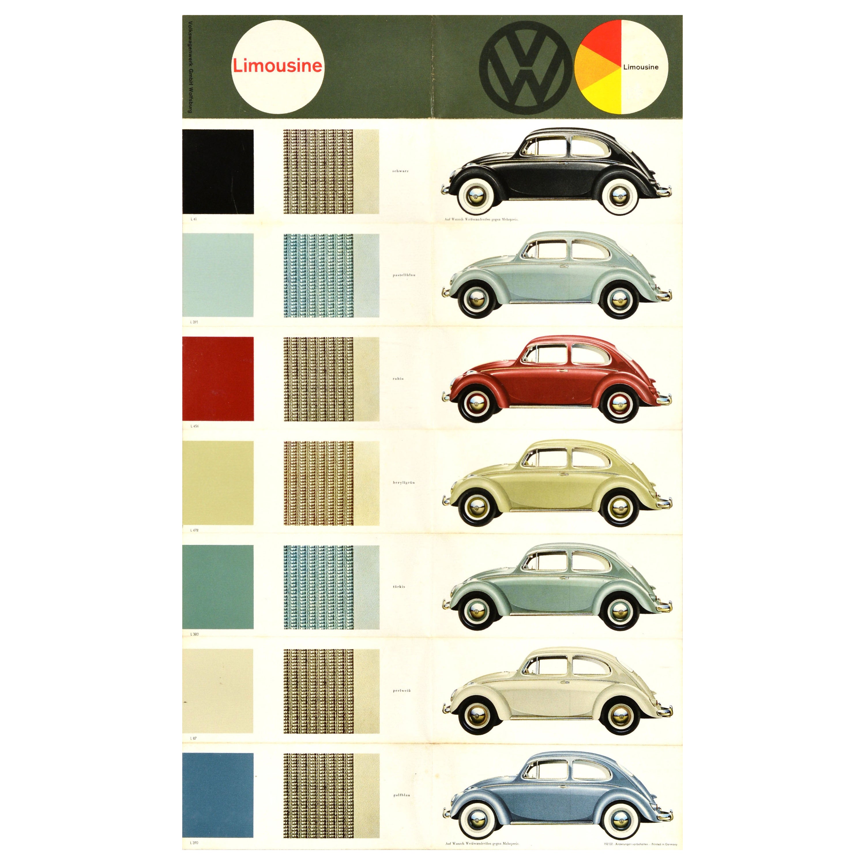 Original Vintage Car Advertising Poster Volkswagen Limousine VW Automobile Retro For Sale
