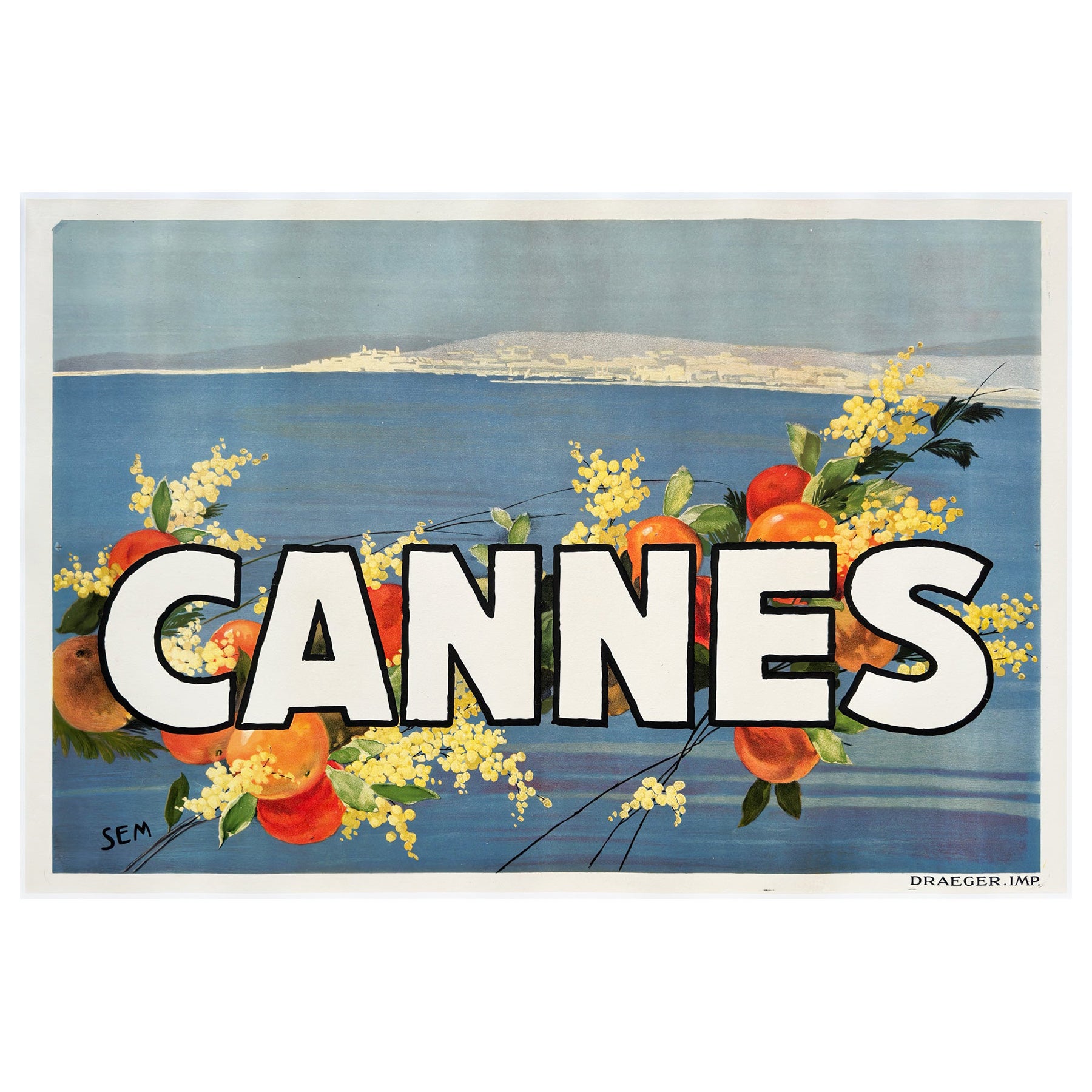 Affiche de voyage publicitaire française de Cannes 1930, George Goursat en vente