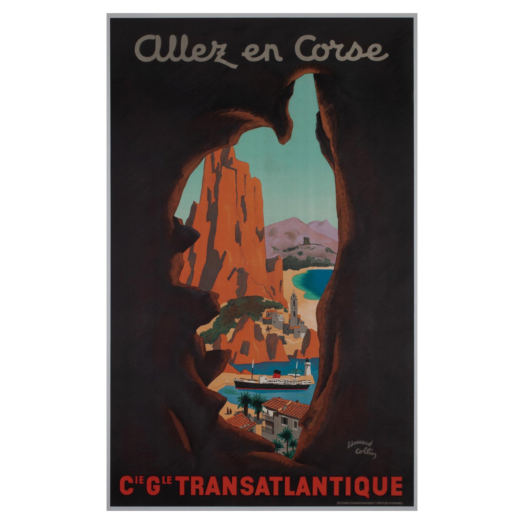 Allez en Corse CGT c1950s Corsica French Travel Poster, Edouard Collin